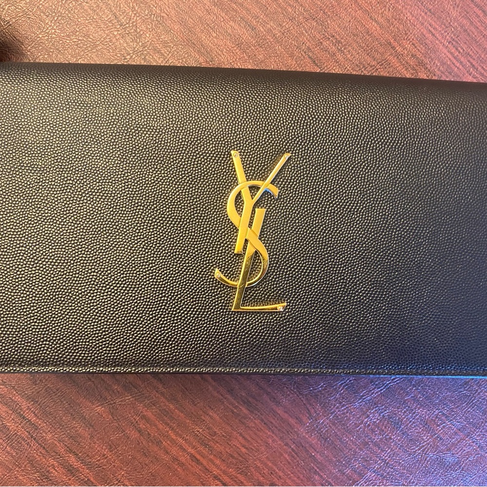YSL Black with gold logo clutch